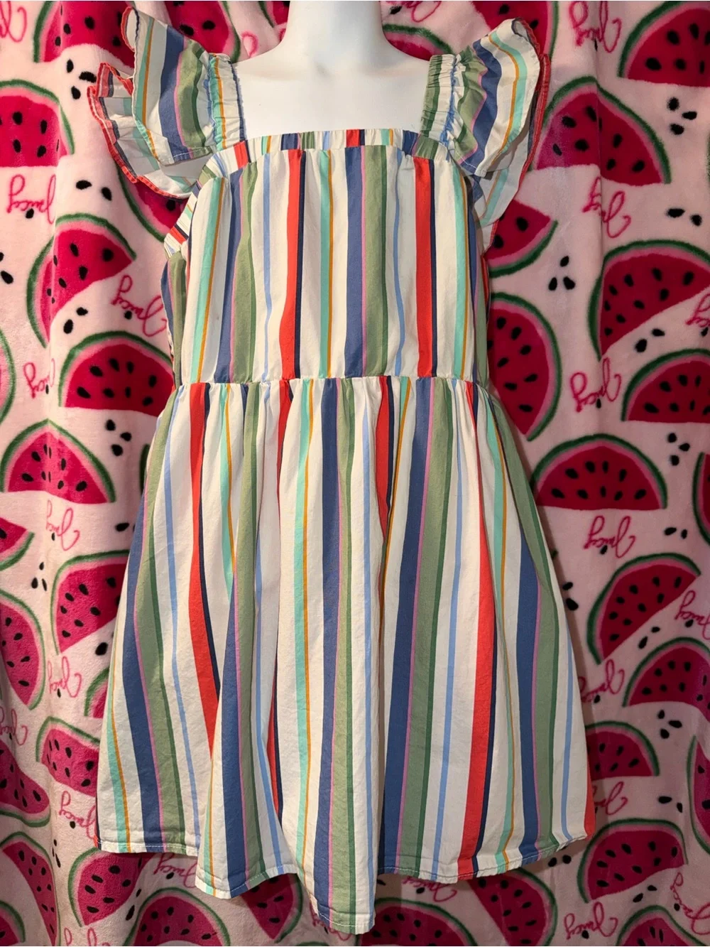 🤍 Multi-Stripe Ruffle-Strap Cotton Dress